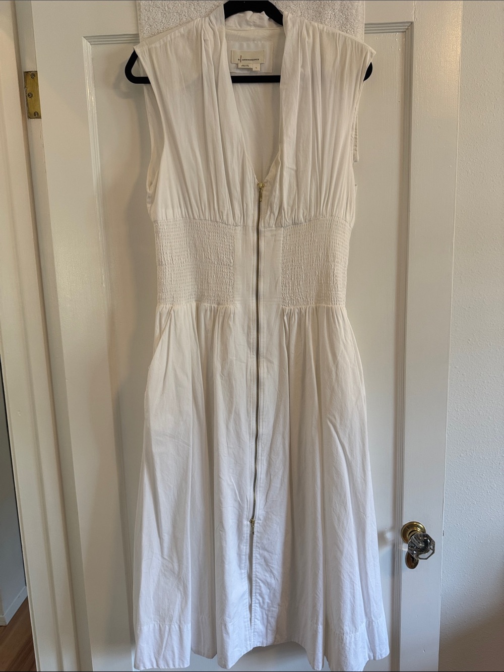 Anthropologie Maeve Tommie White Midi Dress Size L Pockets